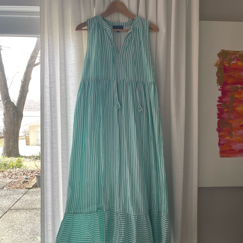 Duffield Lane- Med- Striped Sleeveless Dress in Aqua